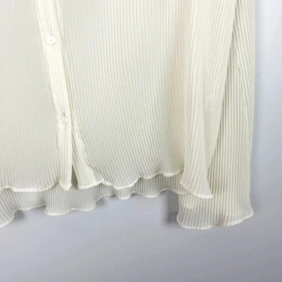 Something Navy Womens XS Off White Pleated Button Up Blouse - Picture 4 of 7
